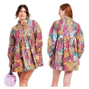 KIKA VARGAS Women's Floral Mini Dress Pink Blue Gold Size XS X-Small